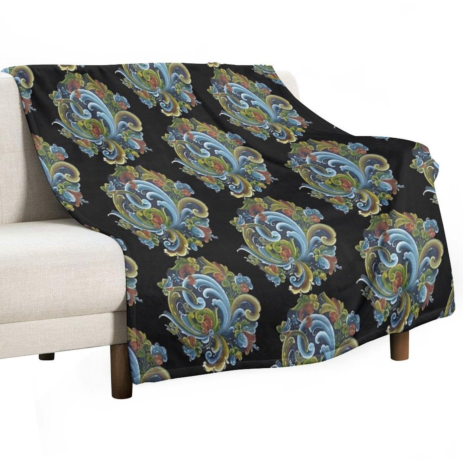Traditional Norwegian Telemark Rosemaling Plush Throw Blanket
