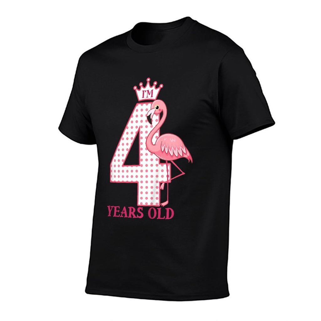 Kids I'M 4 Years Old Crown And Pink Flamingo I'M Four Years Old  High-quality Stitching T-Shirt