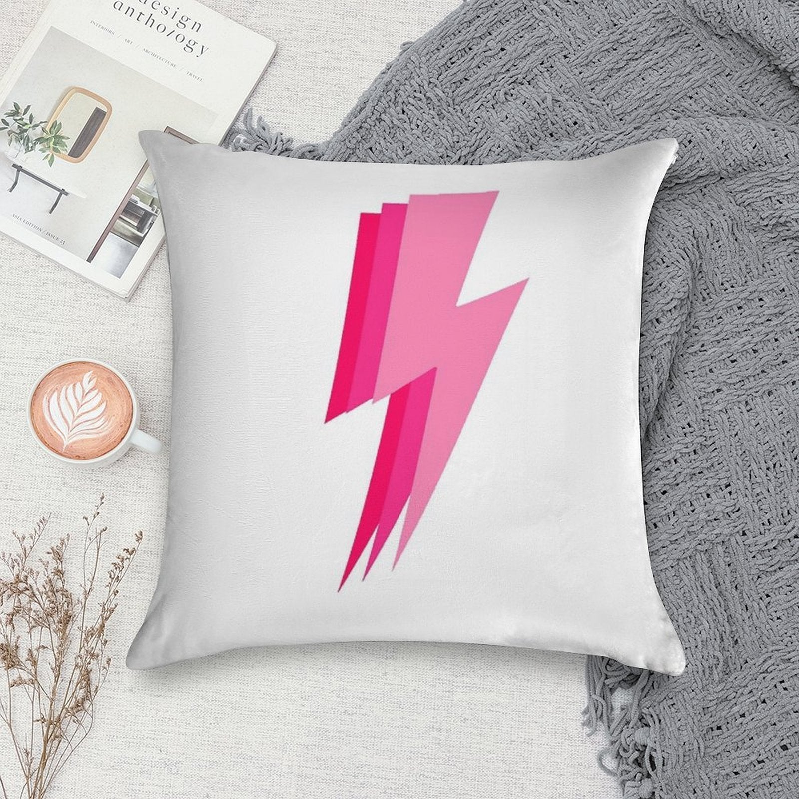 3 Pink Lightning Bolt Soft Home Decor Throw Pillow