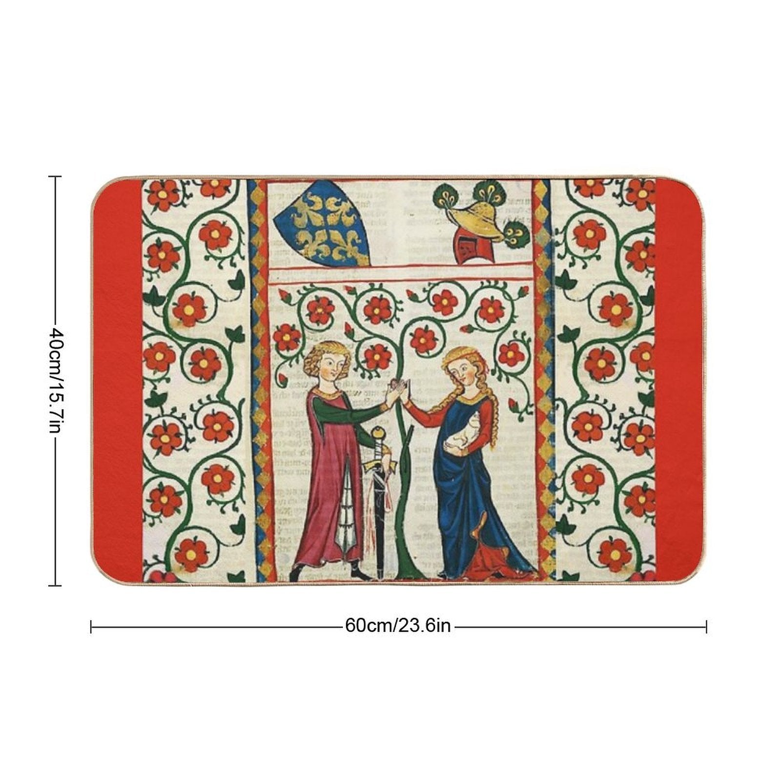 GERMAN POET WITH HIS BELOVED LADY ,MEDIEVAL MINIATURE WITH WILD ROSES  Eco-Friendly Bath Mat