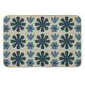 Scandi Floral Grid Retro Pattern in Vintage Blue And Beige  Absorbent Bath Mat