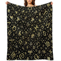 Zodiac Symbols And Glyphs Gold on Black Easy Care Throw Blanket