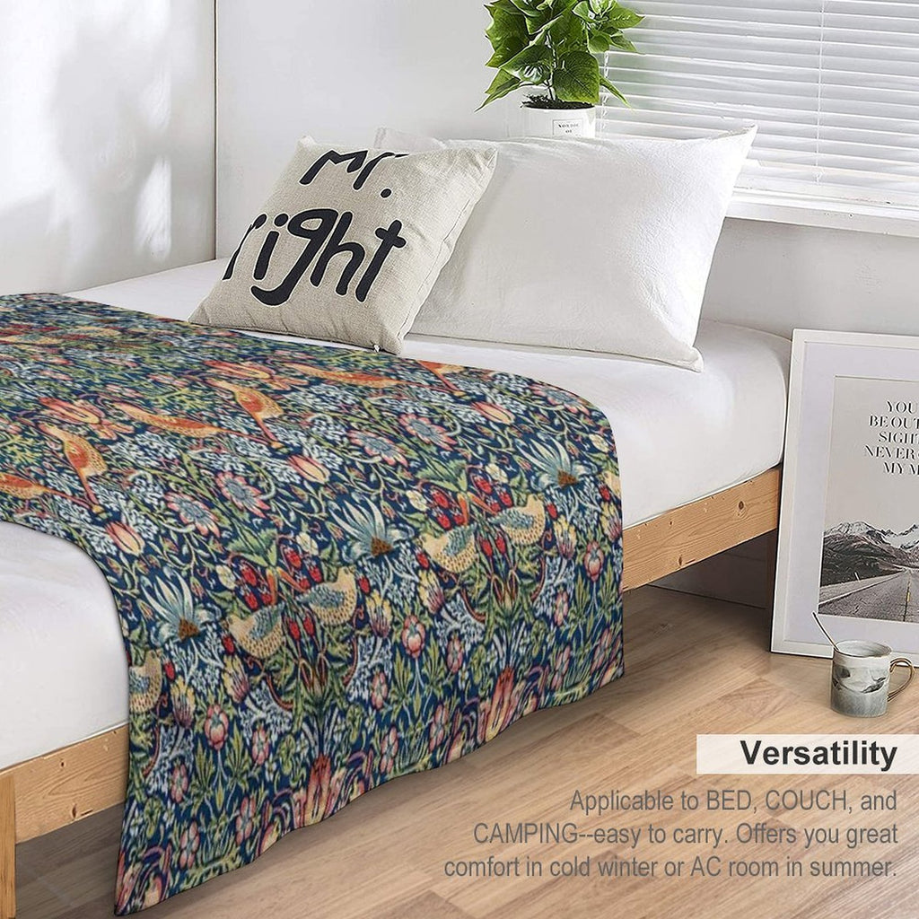 The Strawberry Thief William Morris Pattern Travel-friendly Throw Blanket