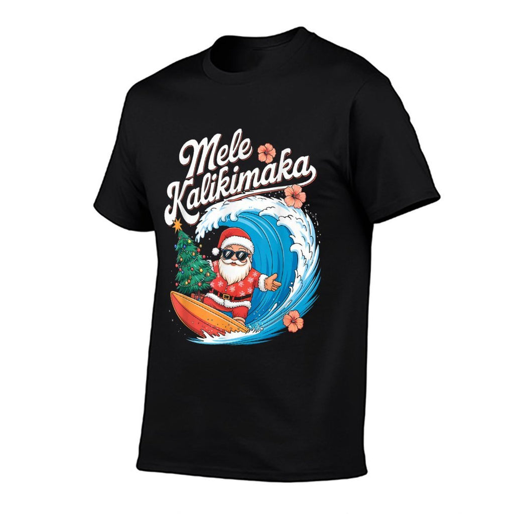 Vintage Cute Mele Kalikimaka Christmas Santa Surfing Costume  Graphic-printed T-Shirt