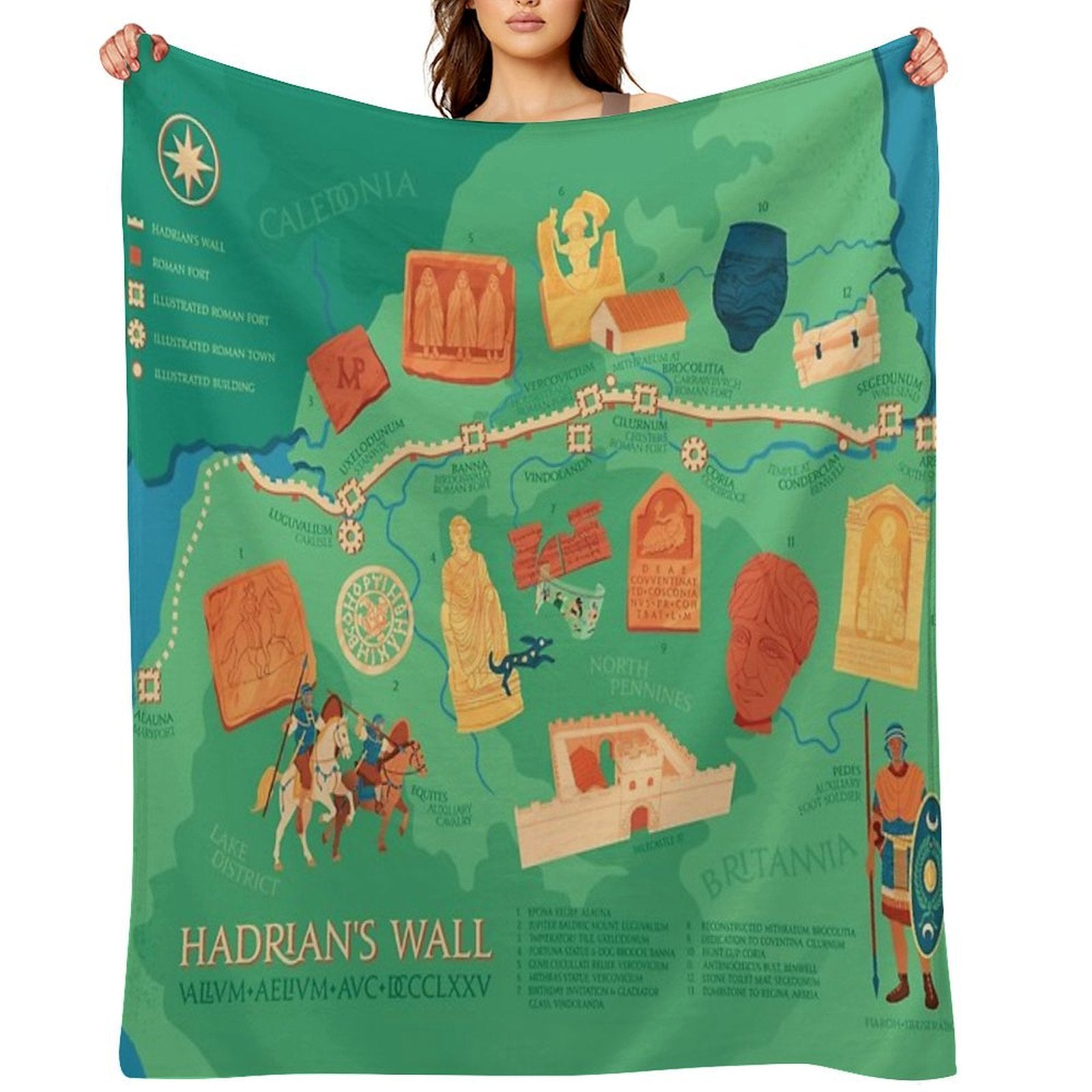 Hadrians Wall Illustrated Map Eco-conscious Throw Blanket