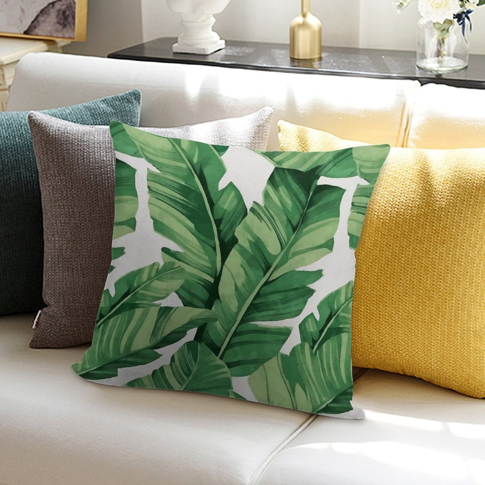 Tropical Banana Leaves Soft Reinforced Edging Throw Pillow