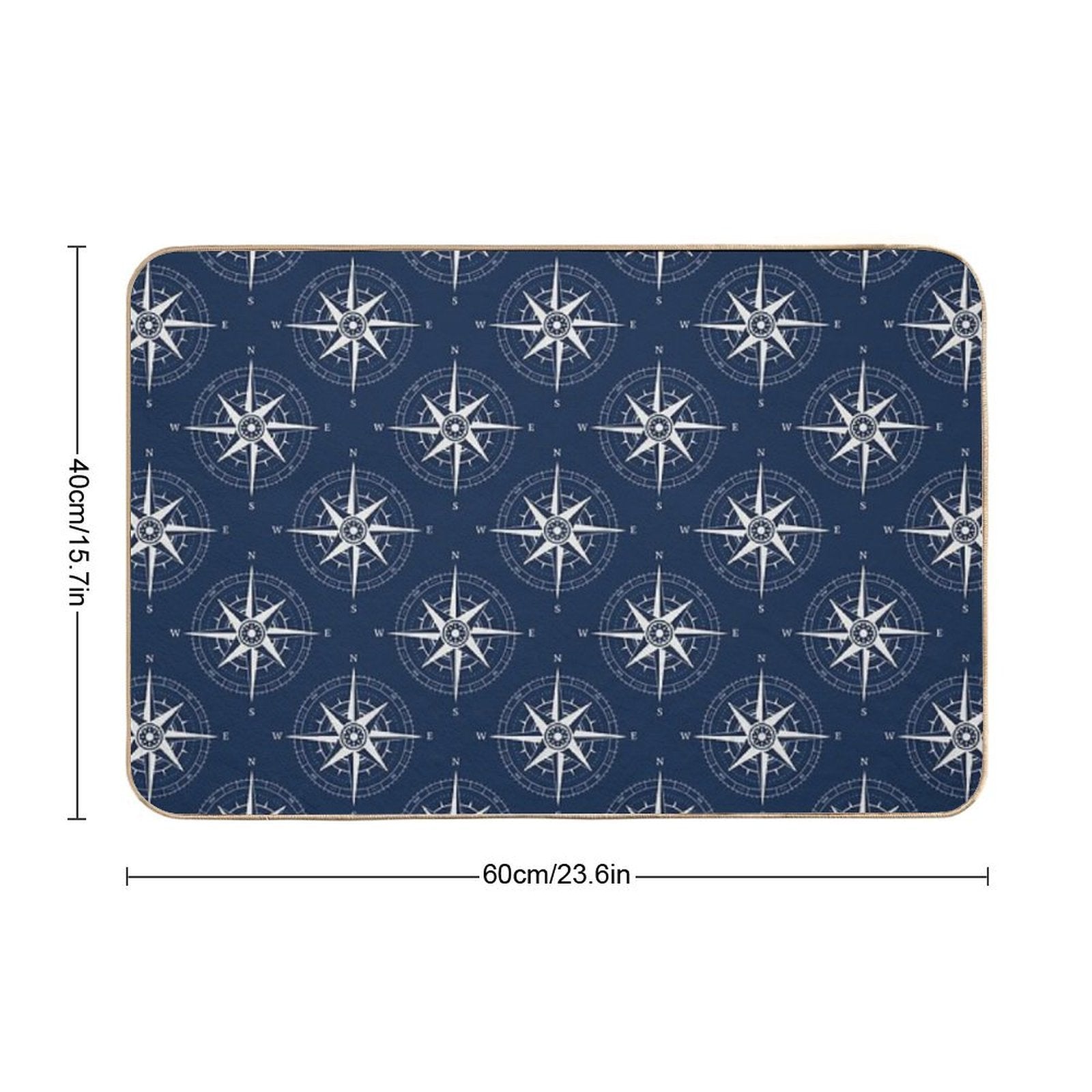 Vintage Nautical Compass Rose ~ Nautical Pattern ~ White on Navy Blue  Easy Maintenance Bath Mat