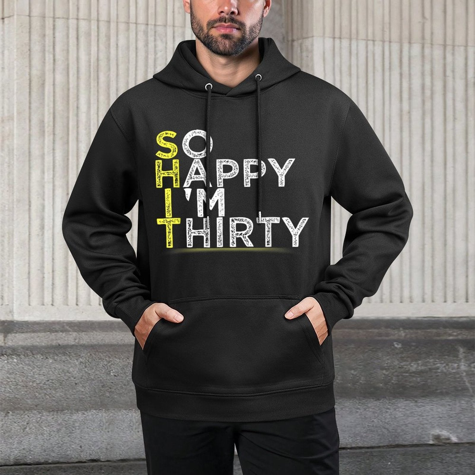 Funny So Happy I'm Thirty 30th Birthday Gift Dirty Thirty Medium-Weight Fabric Hoodie