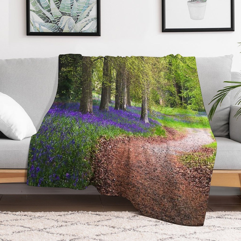 Spring Bluebell Woodland Walk Premium Throw Blanket