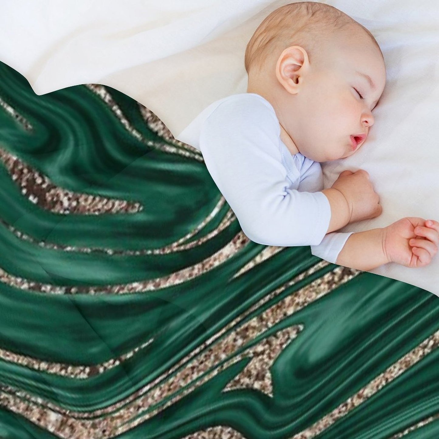 Emerald Green Black Gold Glam Marble #1 (Photo of Glitter Only - Not Reflective) Gift-ready Throw Blanket