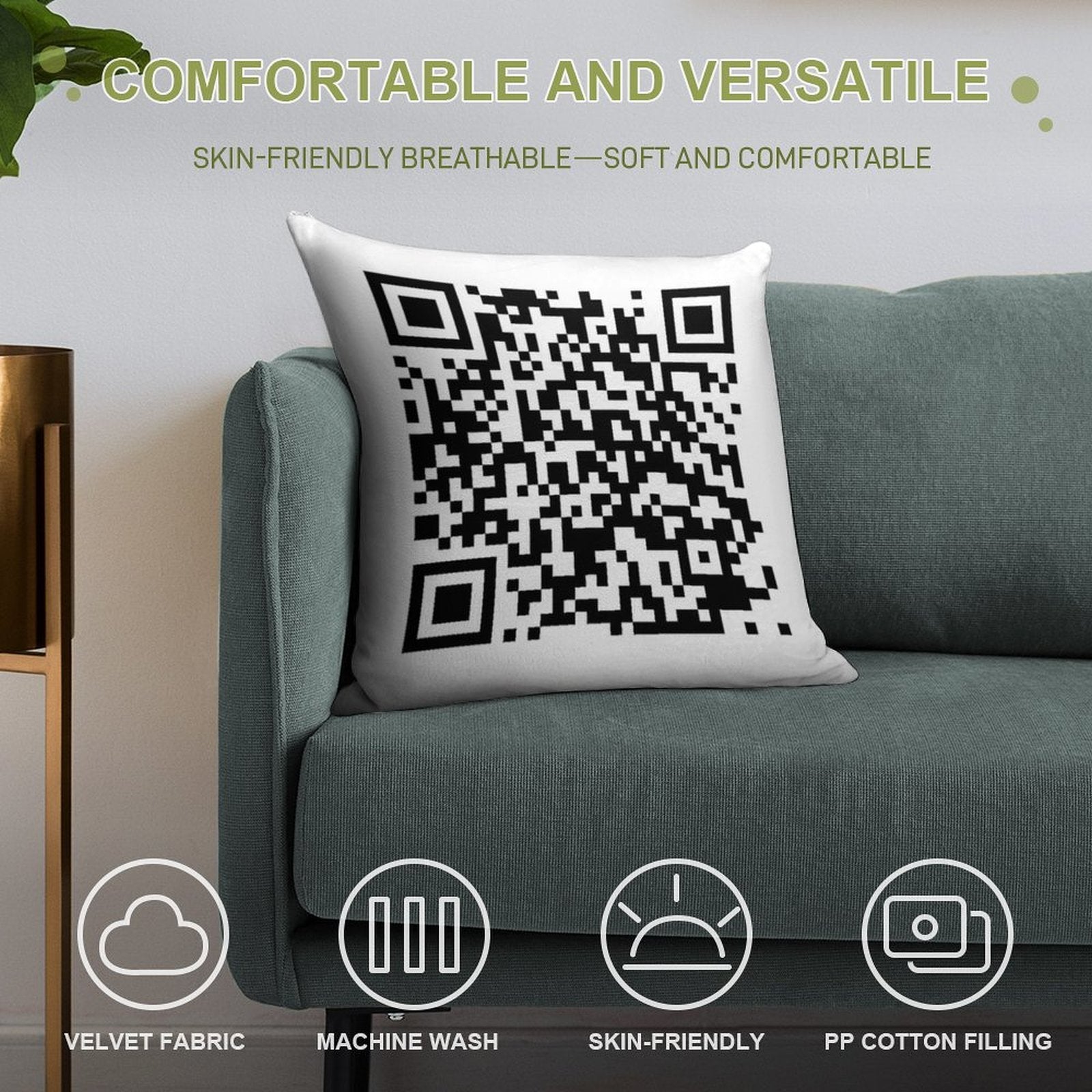 QrCode Rick Astley - Never Gonna Give You Up Soft Decorative Cover Throw Pillow