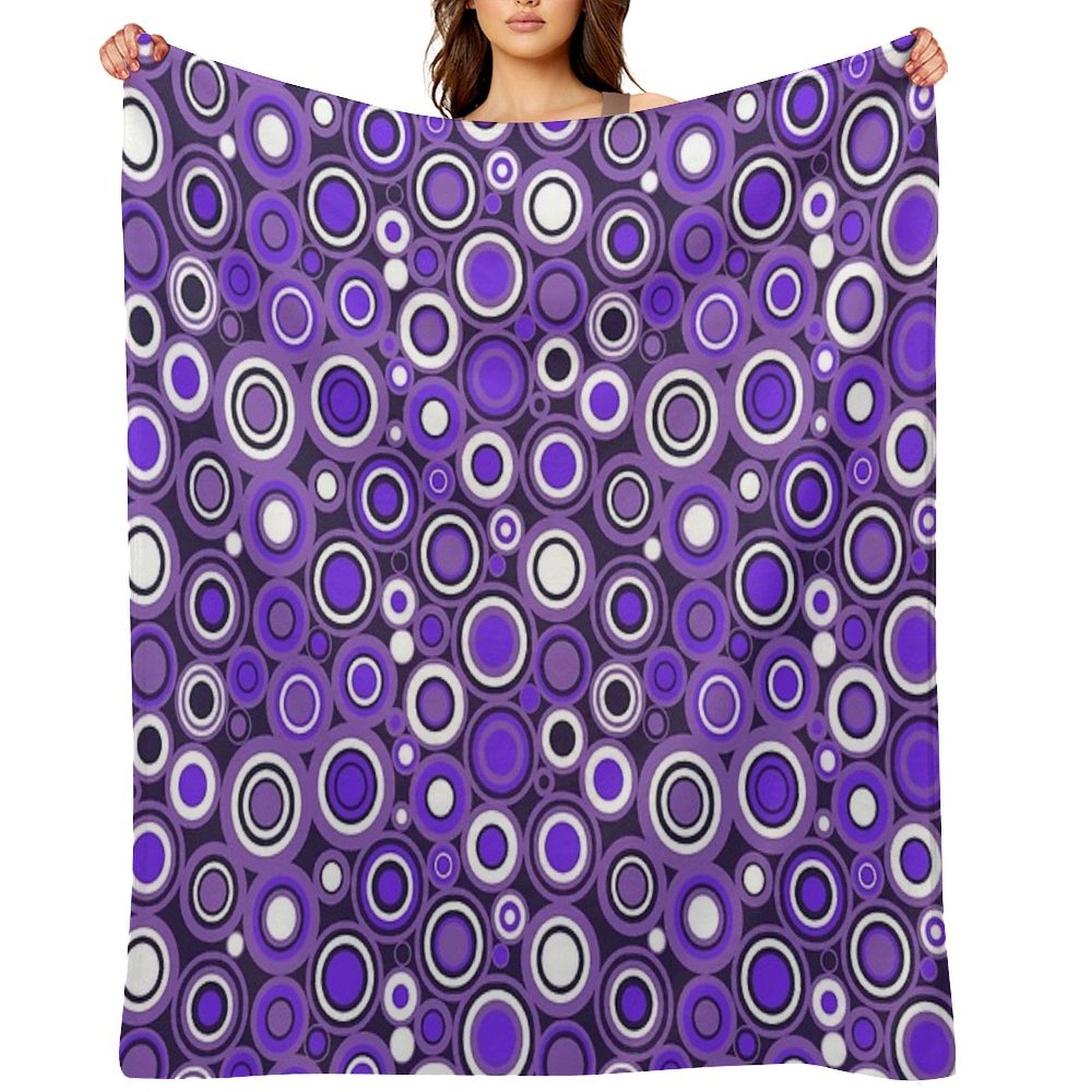 Ultra Violet, Purple And White Circle Retro Pattern Easy Care Throw Blanket