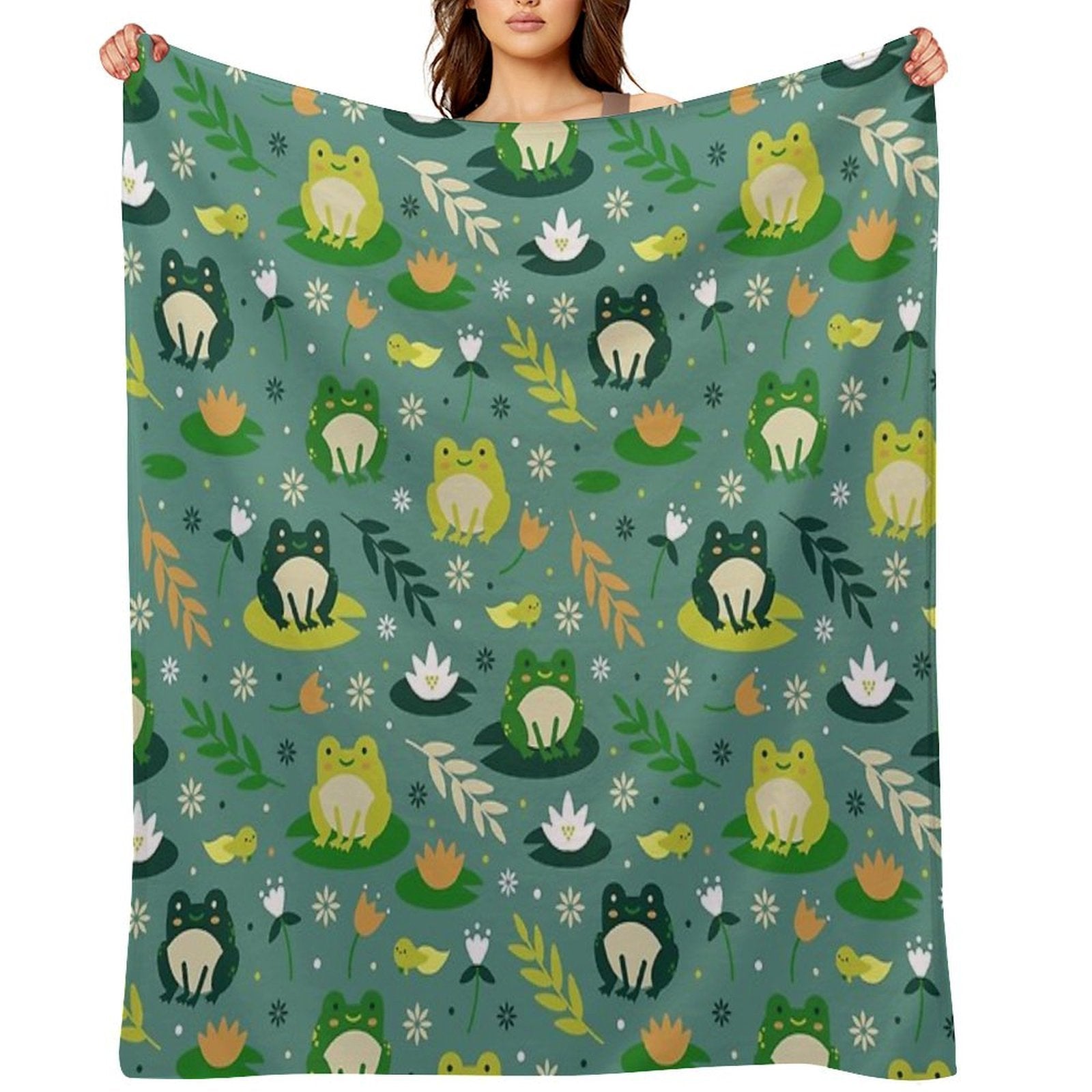 Cute Frogs Pattern Versatility Throw Blanket