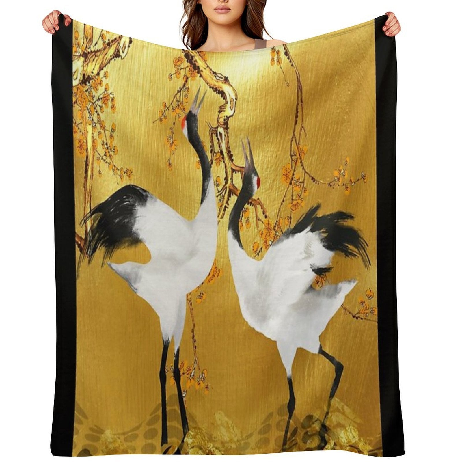Golden Cranes Japanese Art Anti-pilling Throw Blanket