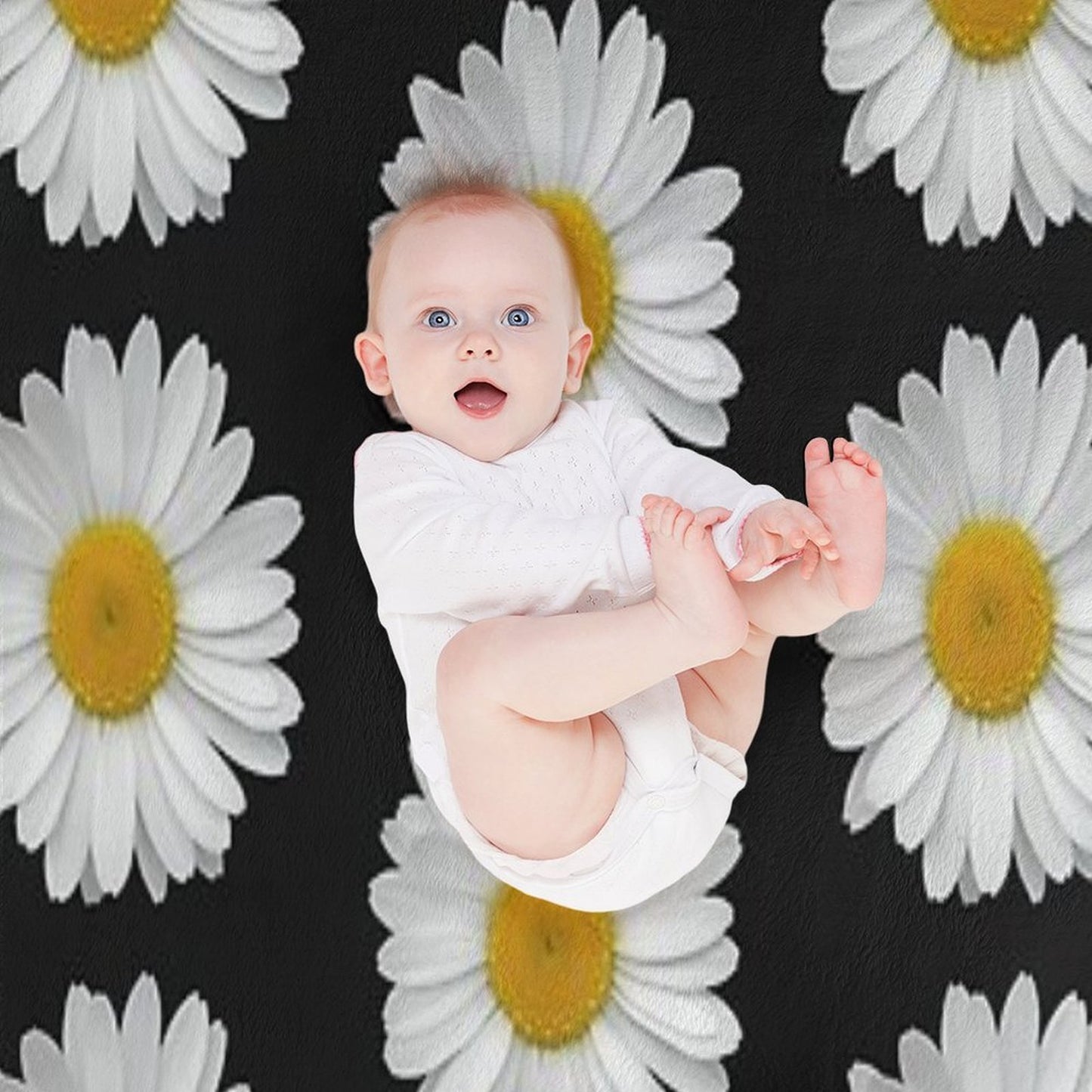 Modern Simple Elegant White Daisy Flowers on Black Anti-pilling Throw Blanket