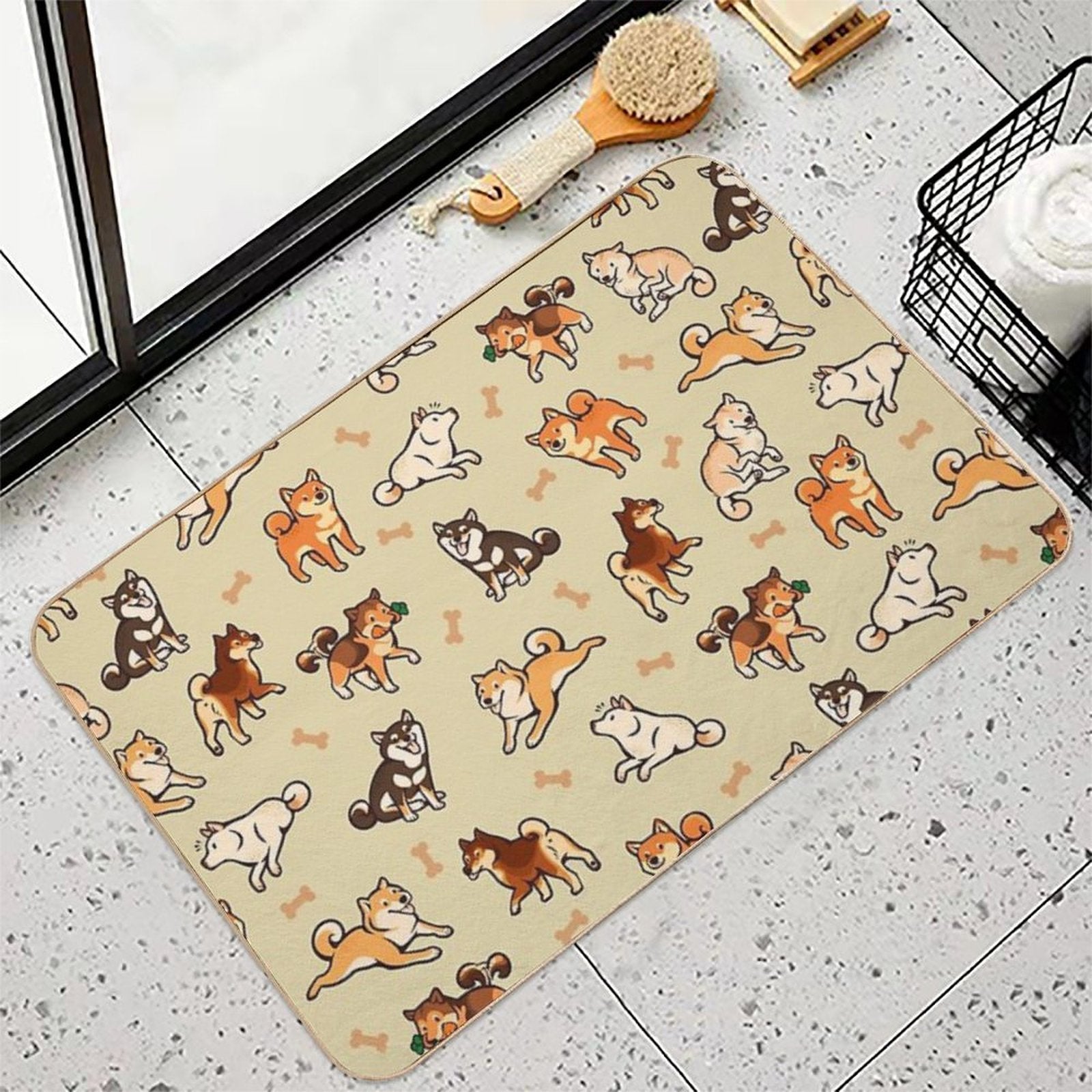 Shibes in Cream  Stain-Proof Bath Mat