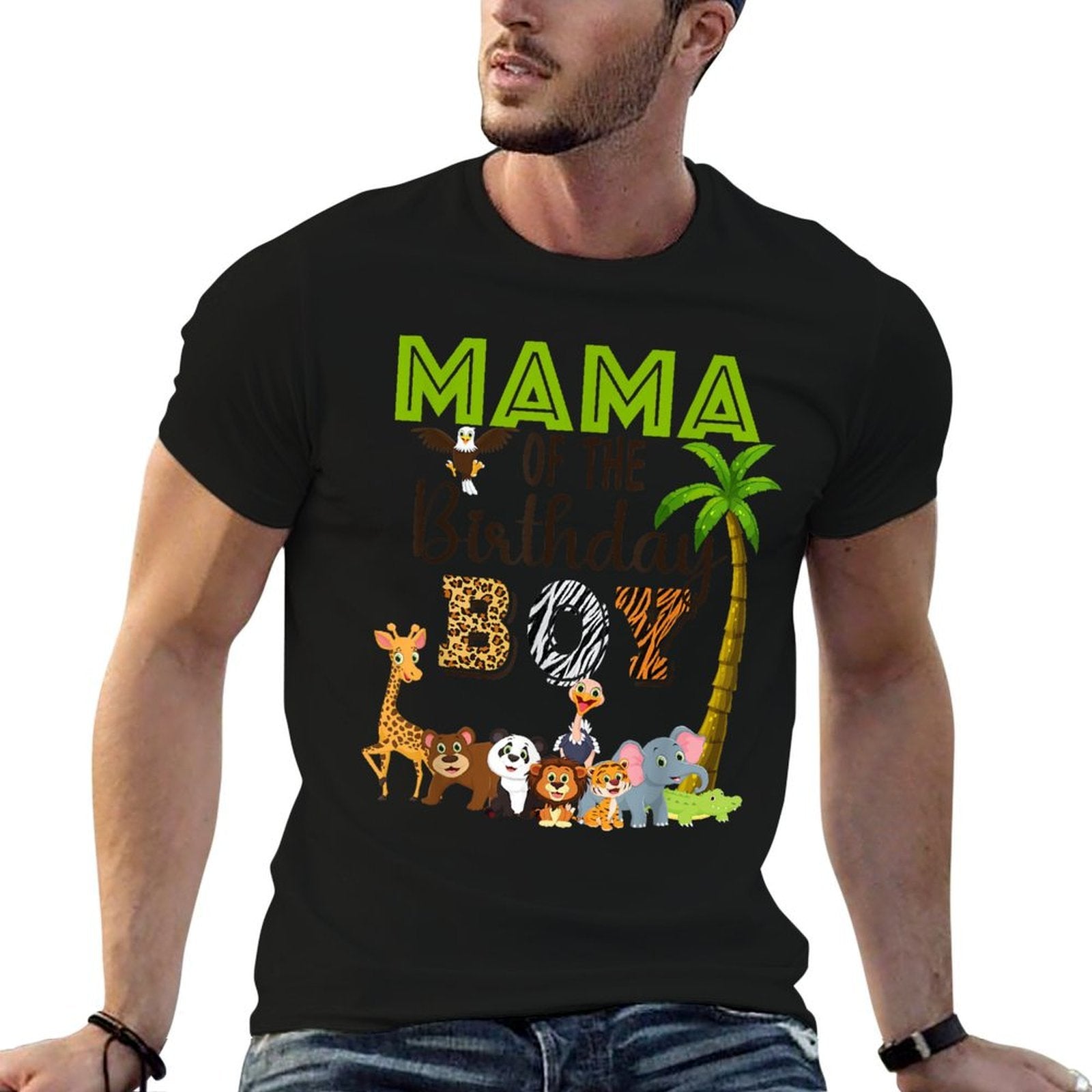 Mama of The Birthday Boy Wild Zoo Theme Safari Party  Heathered Texture T-Shirt