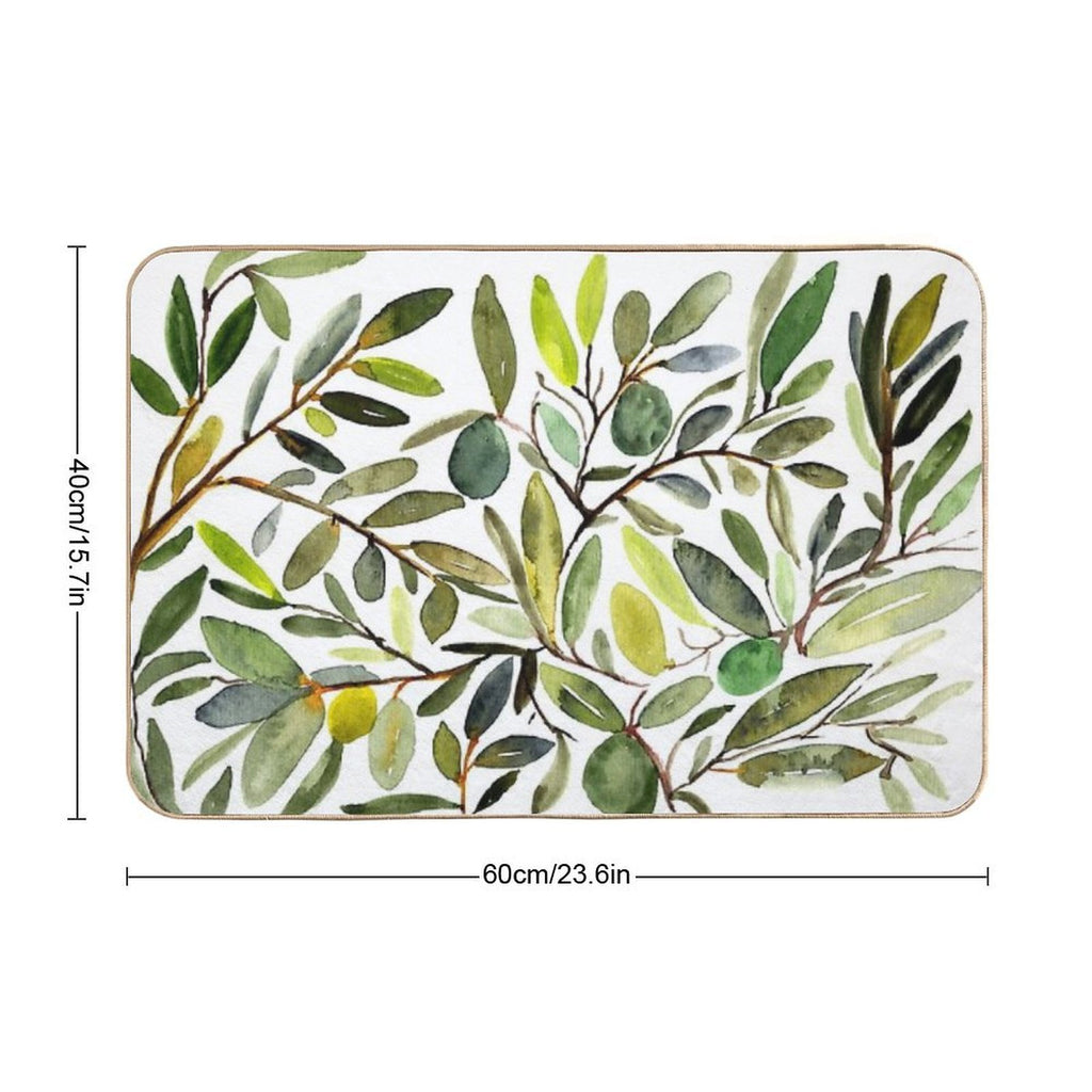 Olive Leaf Art Modern  Rapid-Drying Bath Mat