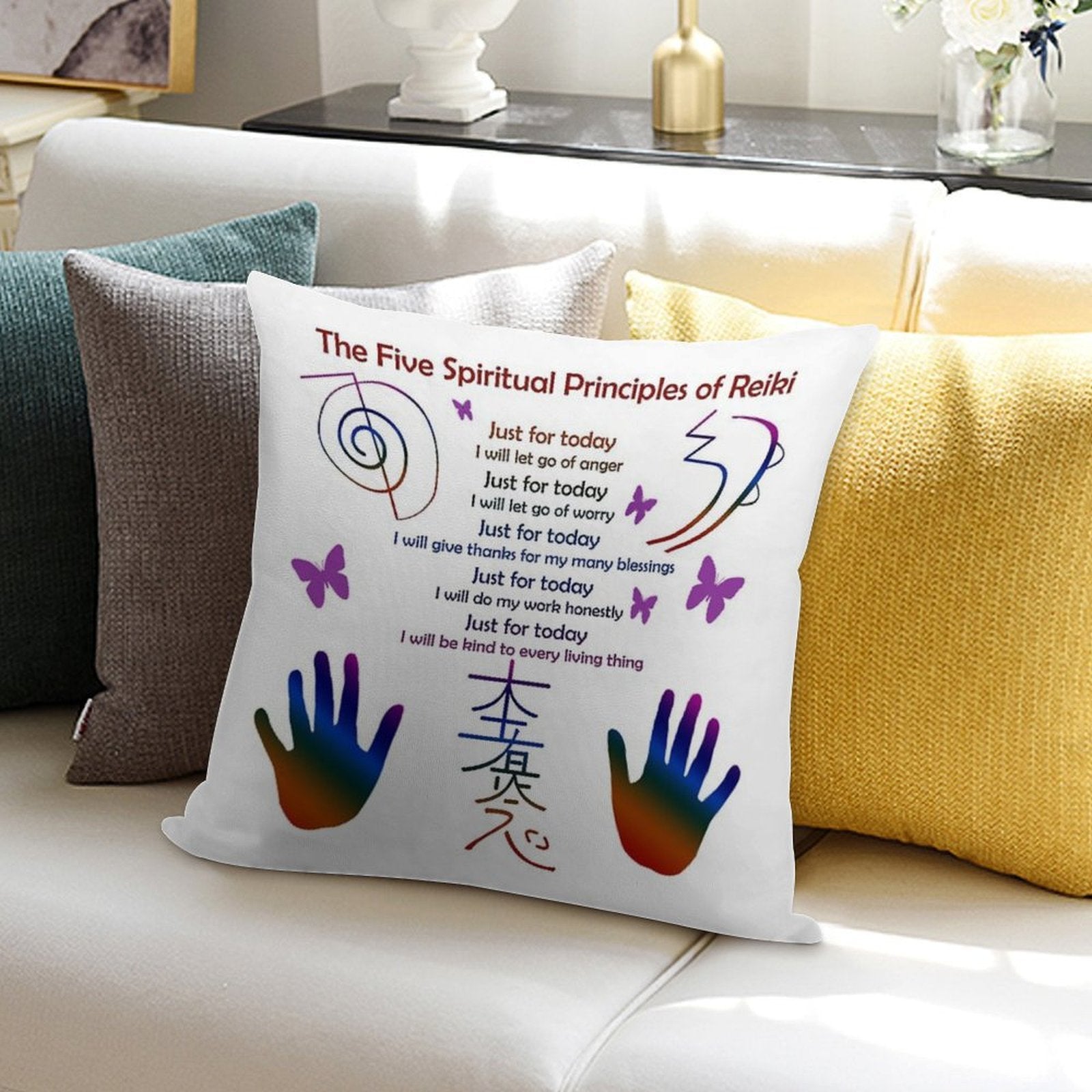 The 5 Principles of Reiki Soft Hidden Zipper Throw Pillow