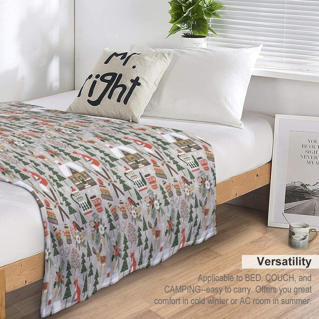 Cozy Cabin  Light Grey Easy Care Throw Blanket