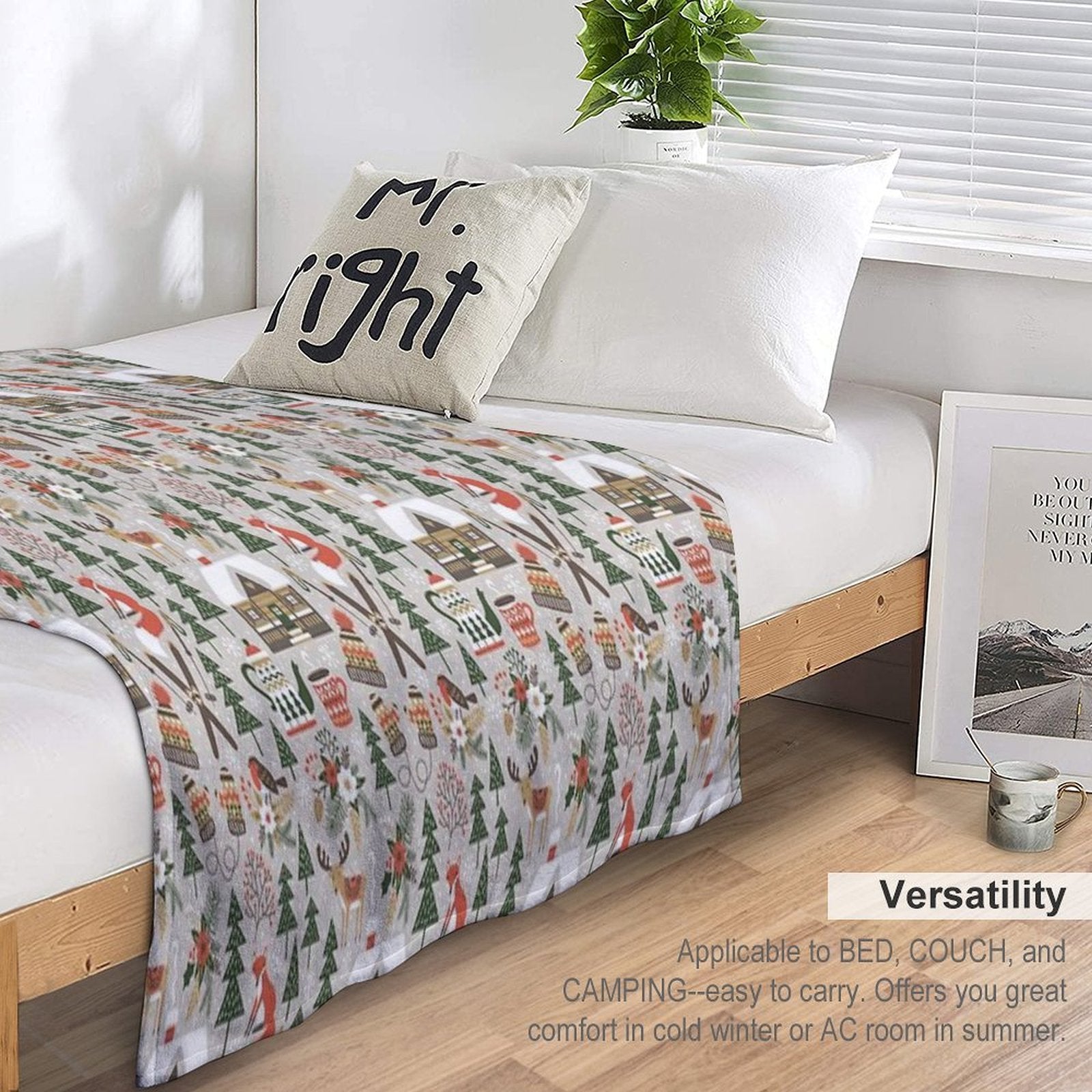 Cozy Cabin  Light Grey Easy Care Throw Blanket