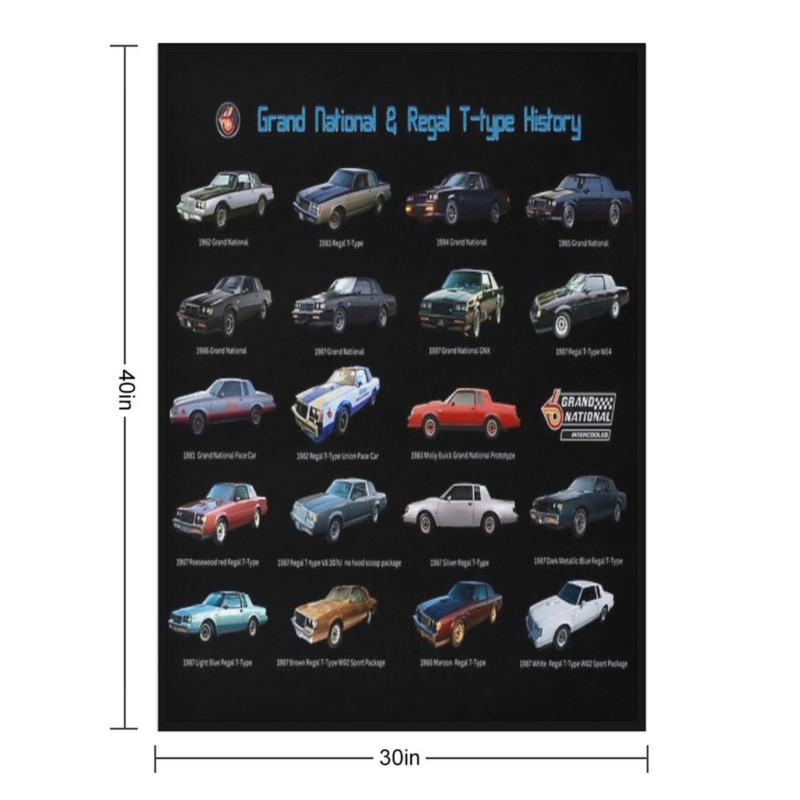 History of Grand National And Regal T-Type Turbos 1981 to 1987 Cars And Prototypes American Muscle Car Vintage Poster  Posters Gift-ready Throw Blanket