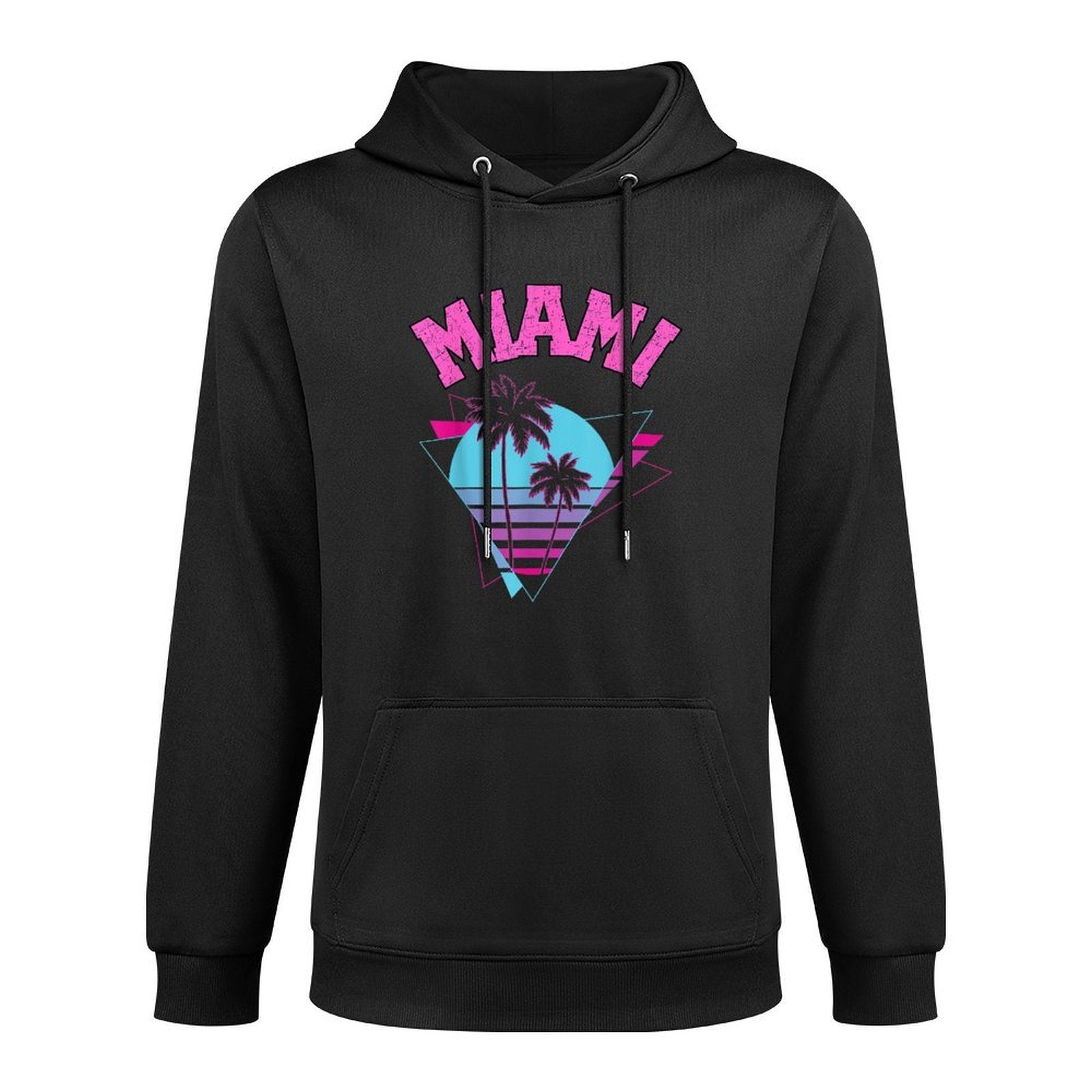 Miami Retro 80s Geometric Shapes And Palm Trees Graphic Kangaroo Pocket Hoodie