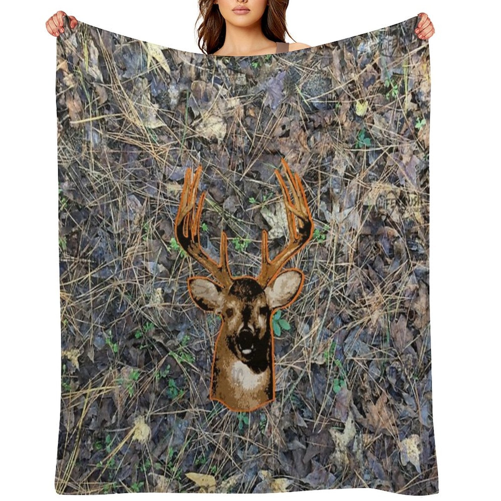 Whitetail Buck Deer And Camouflage Hunting Design Travel-friendly Throw Blanket