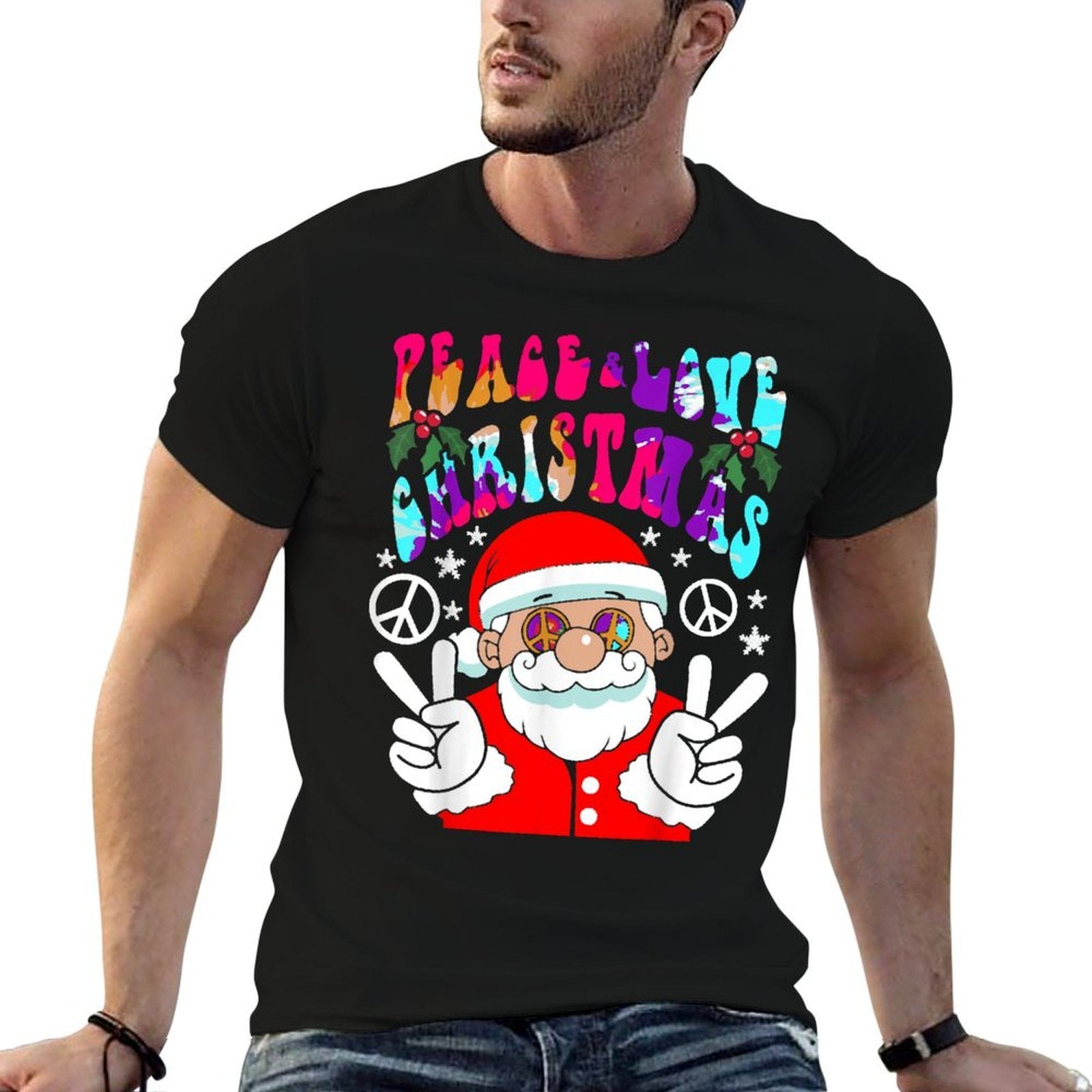 Hippie Santa Claus Peace And Love Tie Dye Groovys  Summer-ready Fabric T-Shirt