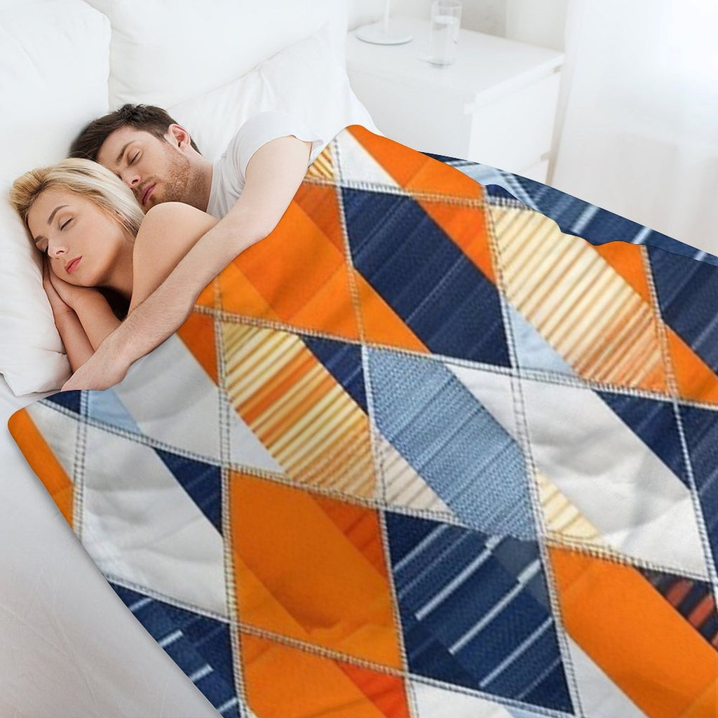 Orange Denim Patchwork Lightweight Throw Blanket