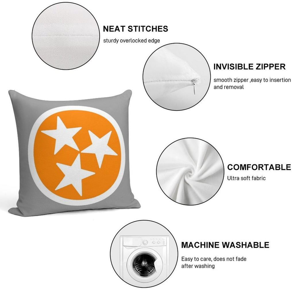 Orange & White Tri-Star Soft Skin-Friendly Throw Pillow