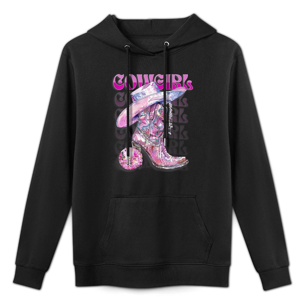 Pink Cowgirl Boots Disco Western Country Cow Girl Coastal Layering Staple Hoodie
