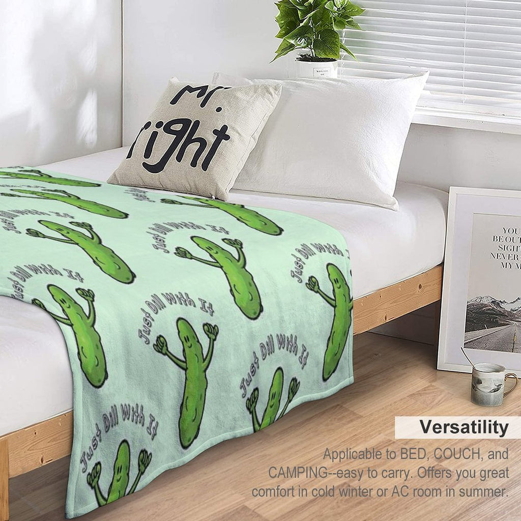 Just Dill With It Funny Cartoon Pickle Versatility Throw Blanket