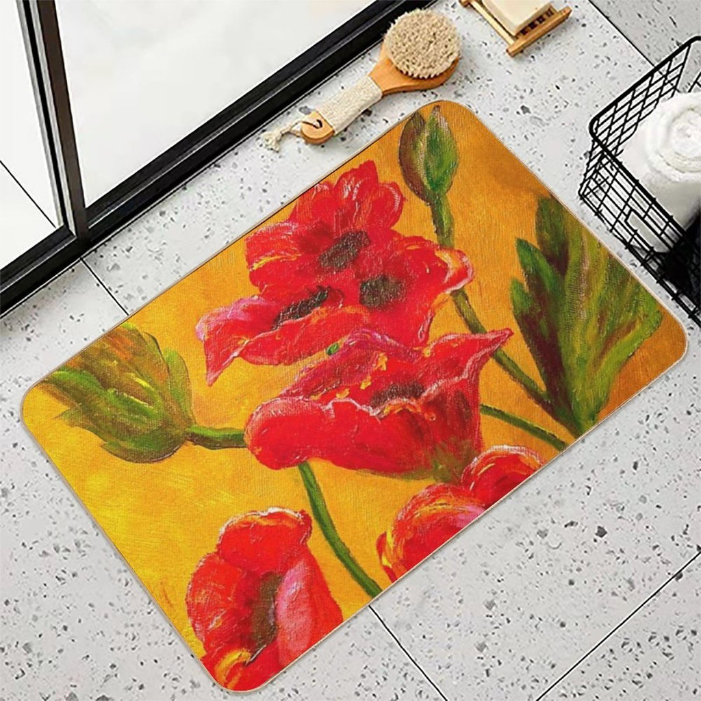 Red Floral Burnt Orange Autumn Pattern  Easy Maintenance Bath Mat