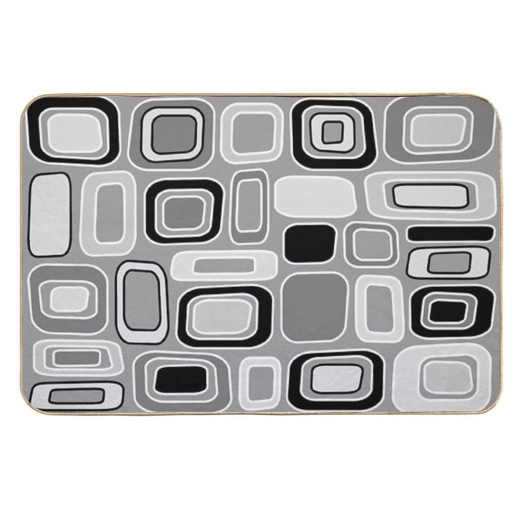 Black White Gray Mid Century Modern Geometric Print - Rectangles Squares  Long-Lasting Bath Mat