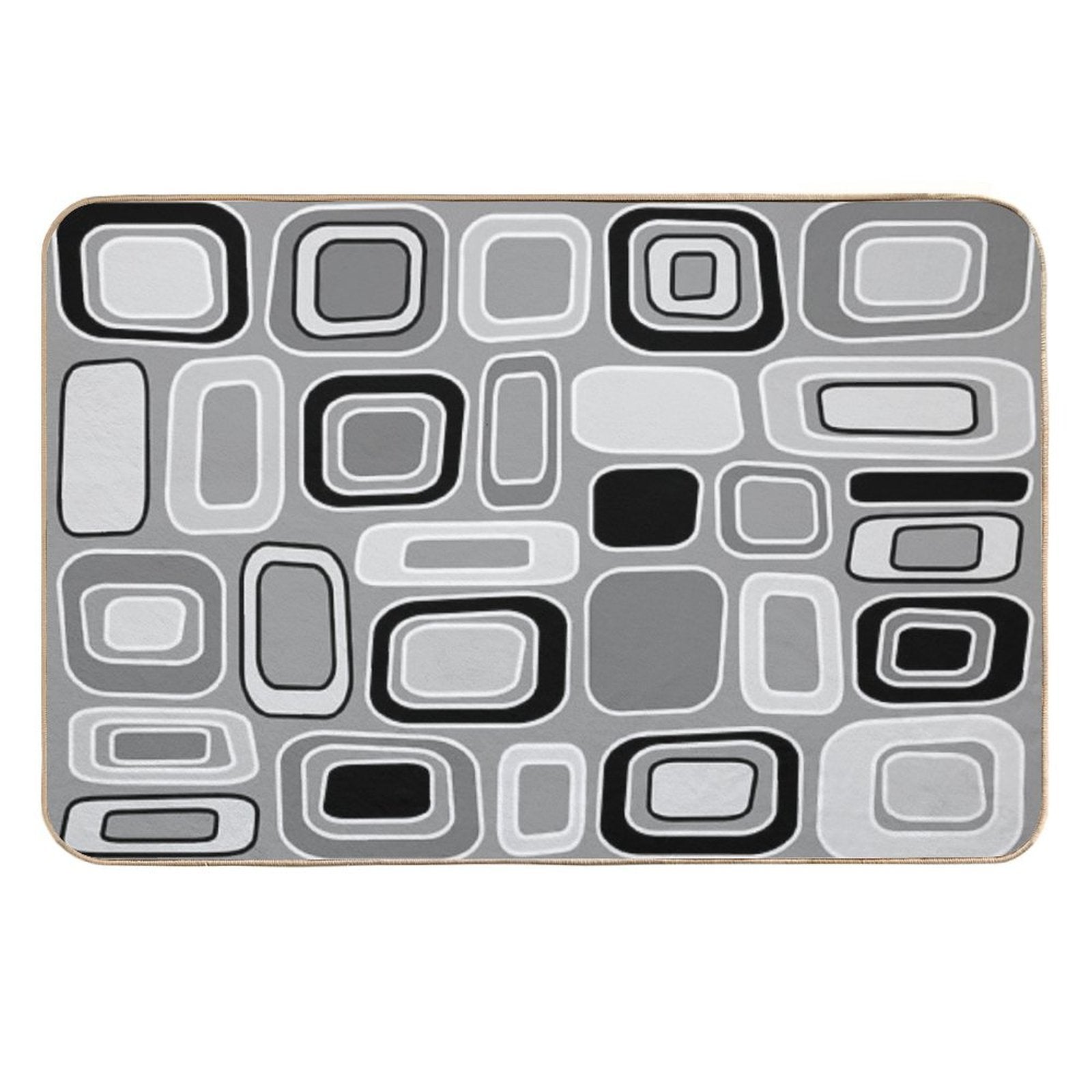 Black White Gray Mid Century Modern Geometric Print - Rectangles Squares  Long-Lasting Bath Mat