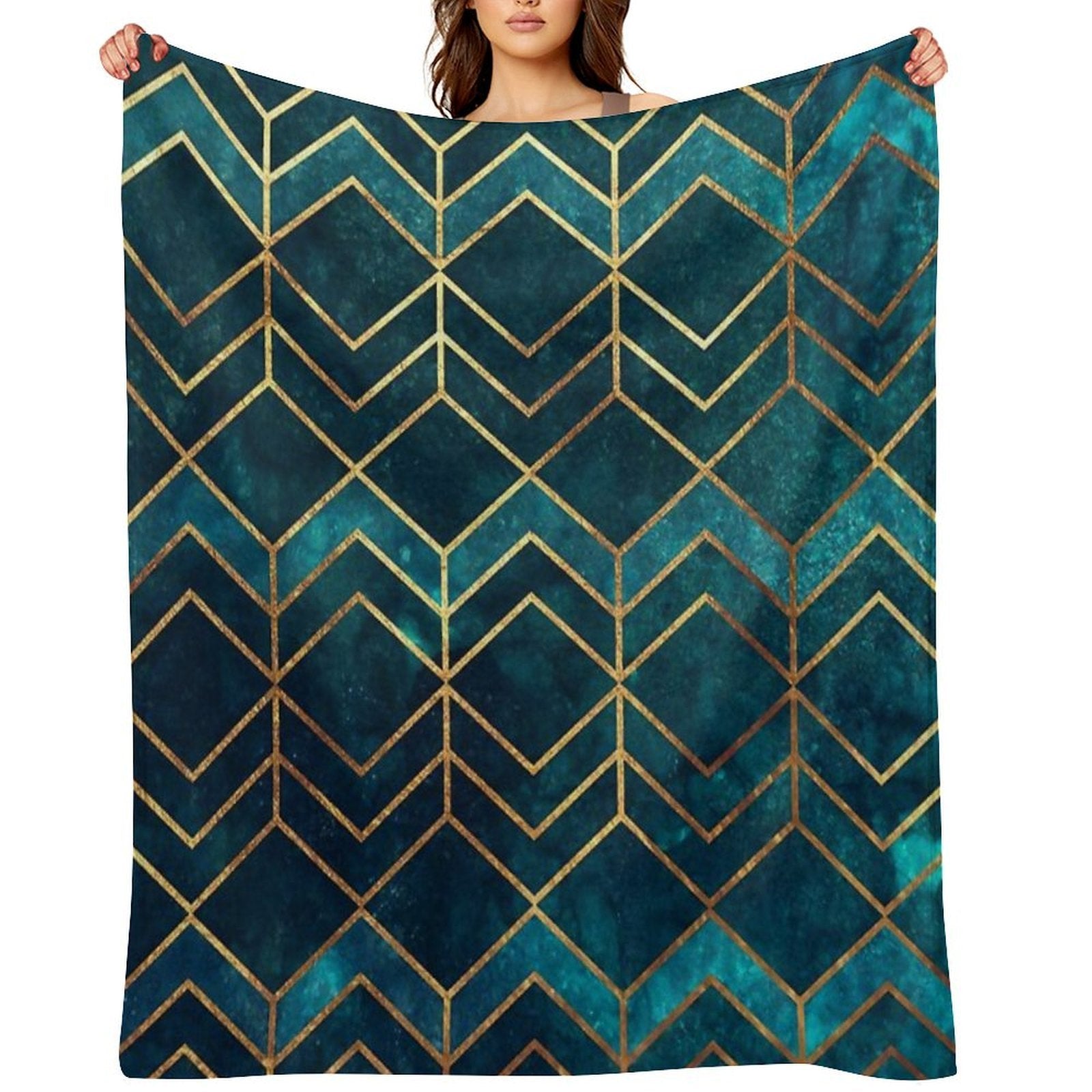 Deep Teal And Gold Arrows Pattern All-season Throw Blanket