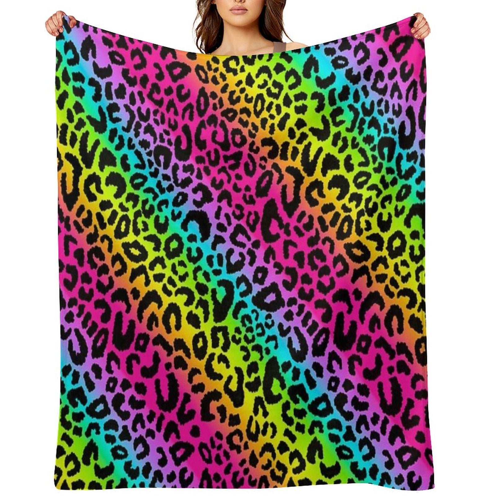 Colofrul Rainbow Leopard Wrinkle-free Throw Blanket