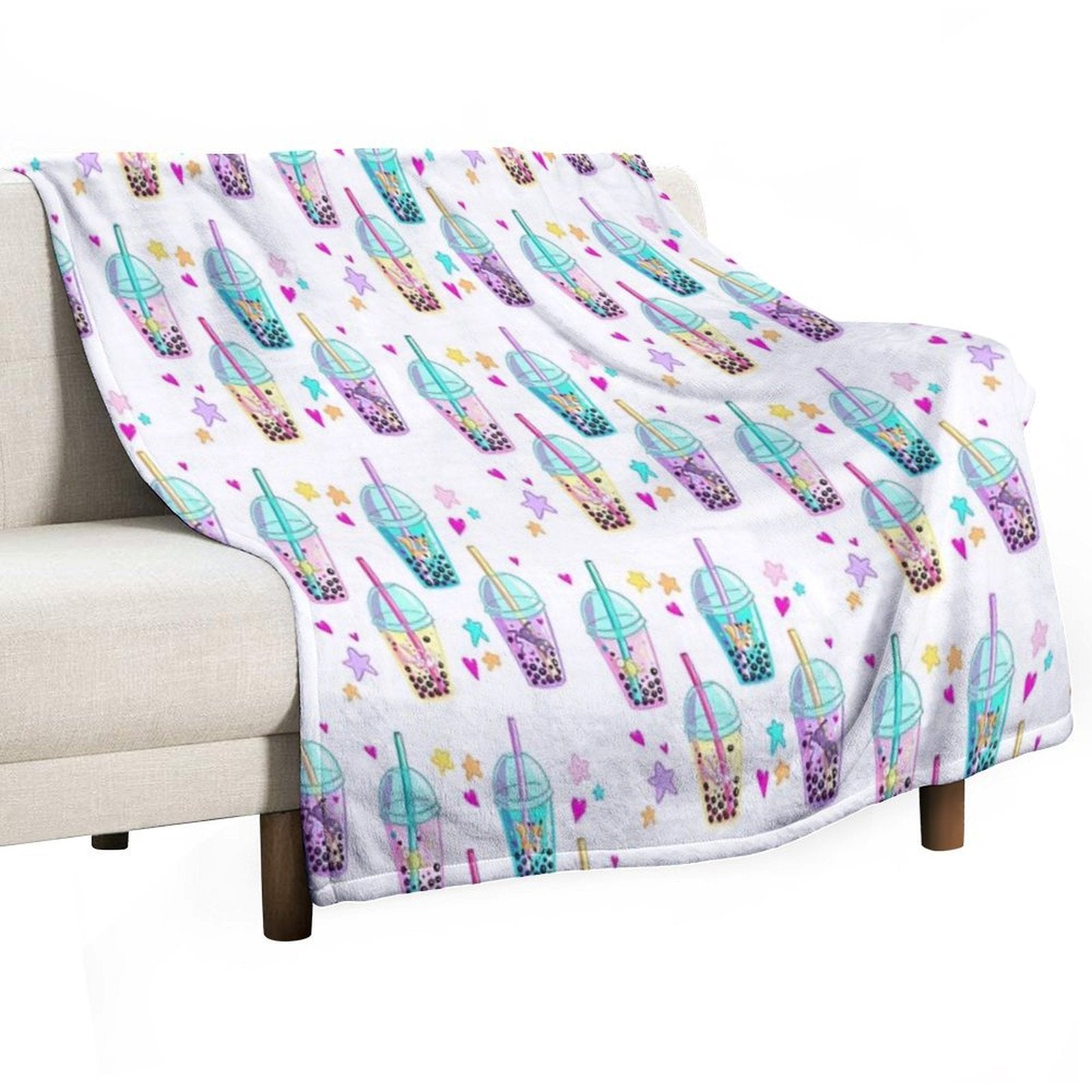 Cute Animals in Boba Easy Care Throw Blanket