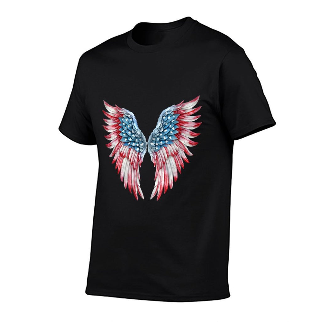 Veterans Day, 4th of July Patriotic Wings Angel Usa Flag Premium  Ribbed Collar T-Shirt