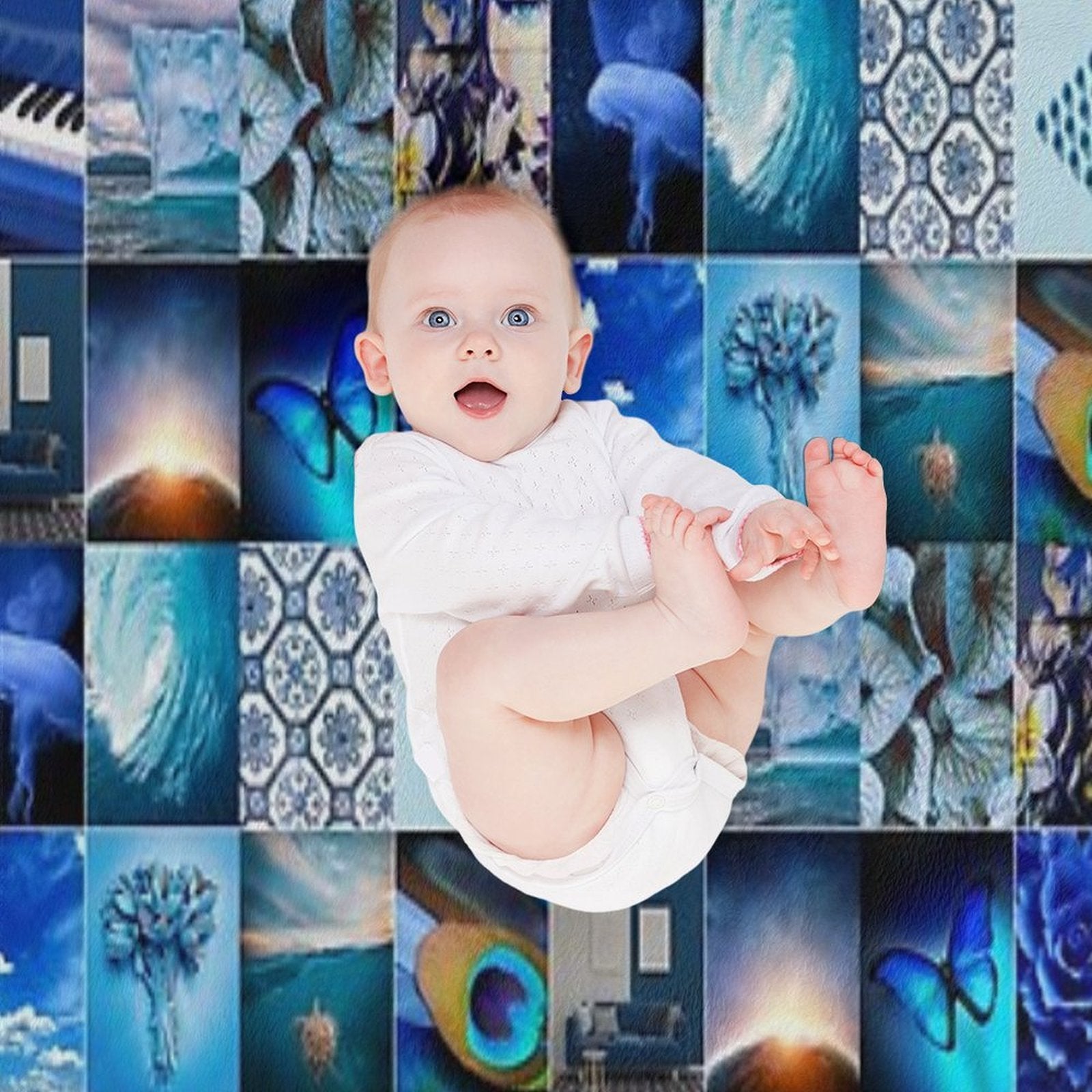 Blue Lovers Photo Collage Anti-pilling Throw Blanket
