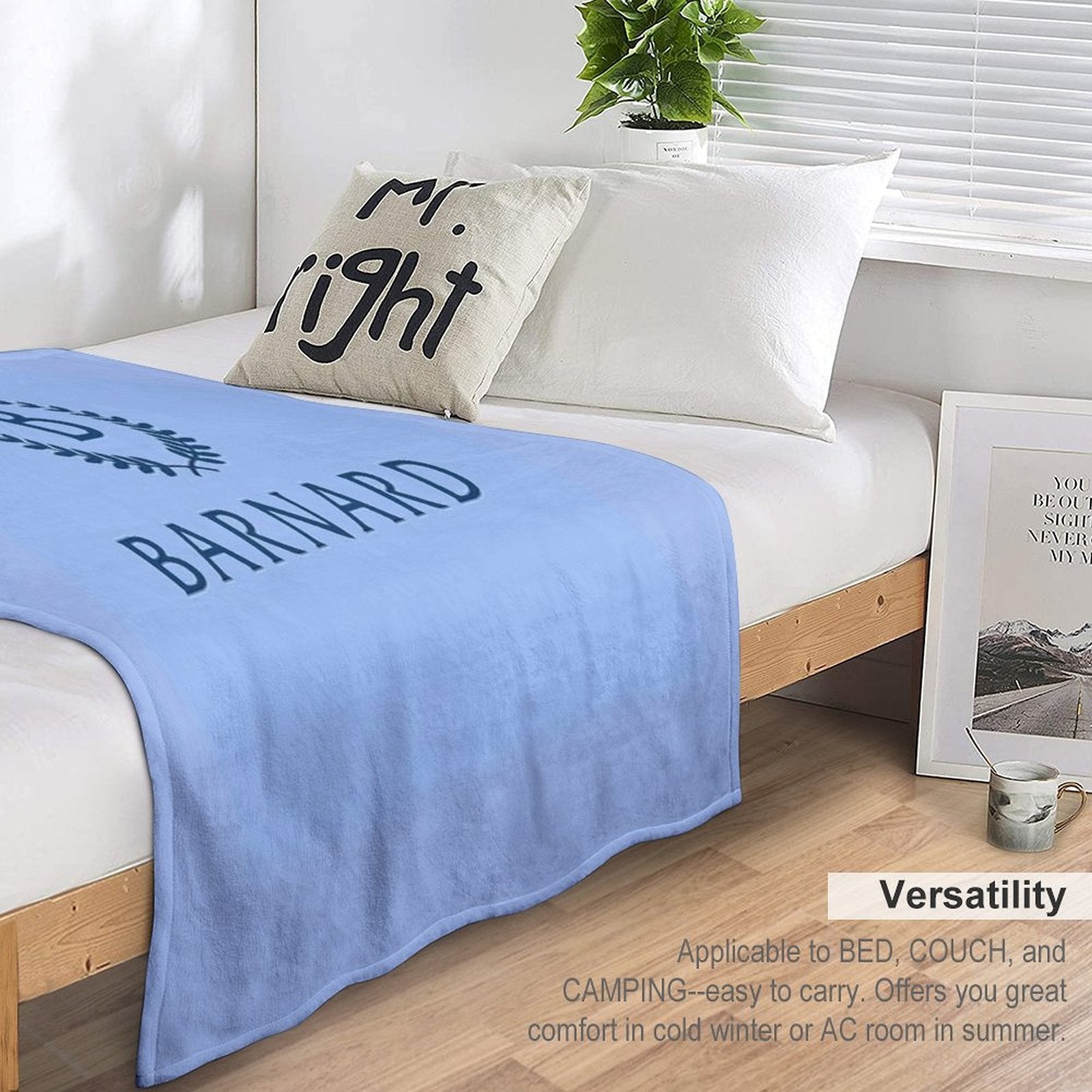 Barnard College Baby Blue Logo Sustainable Throw Blanket