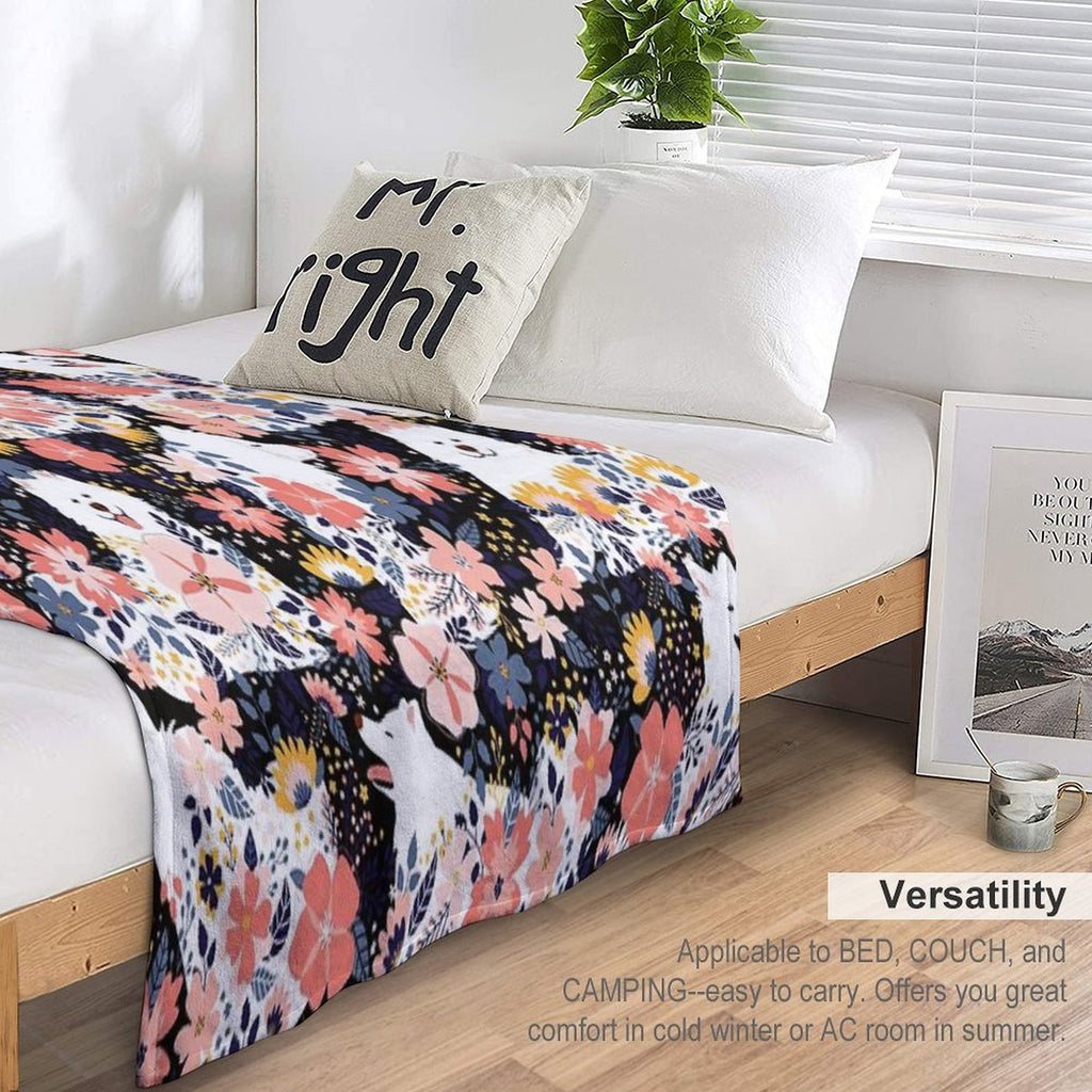 Cute Samoyed Garden - Black Background Shrink-resistant Throw Blanket