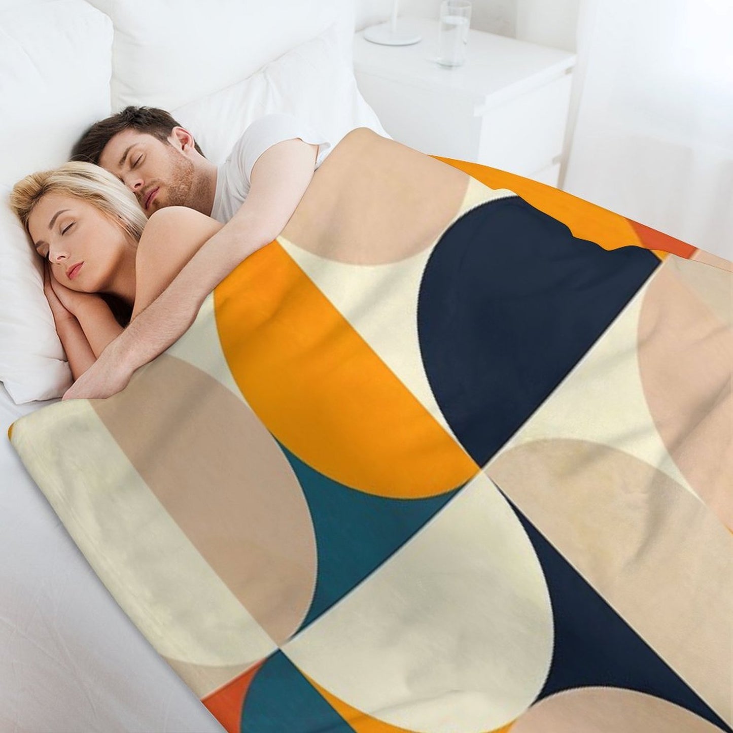 Mid Century Modern, Half Circles, Geometric, Mustard Yellow, Teal. Sand Multi-functional Throw Blanket