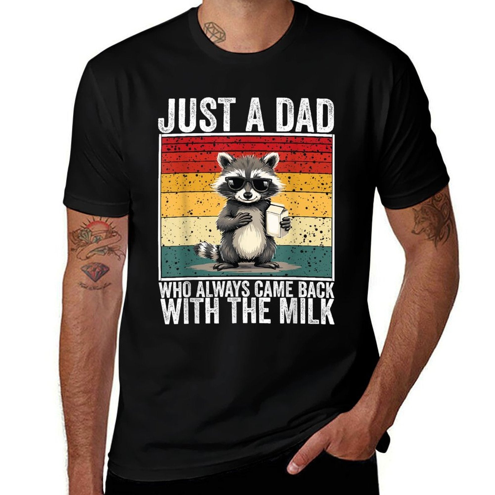 Just A Dad Who Always Came Back With The Milk Retro Design  Polyester Blend T-Shirt
