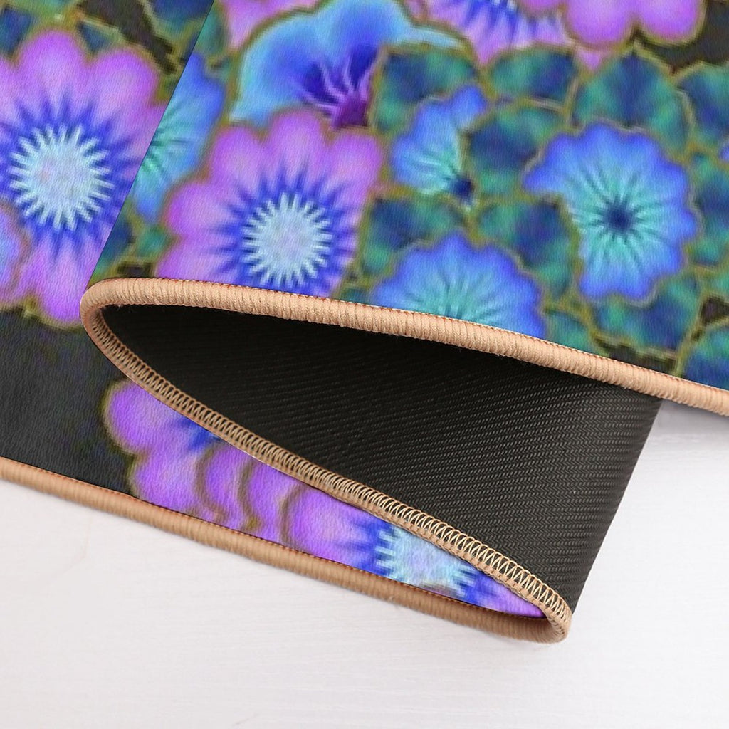 Black Blue And Purple Retro Flowers  Versatile Bath Mat