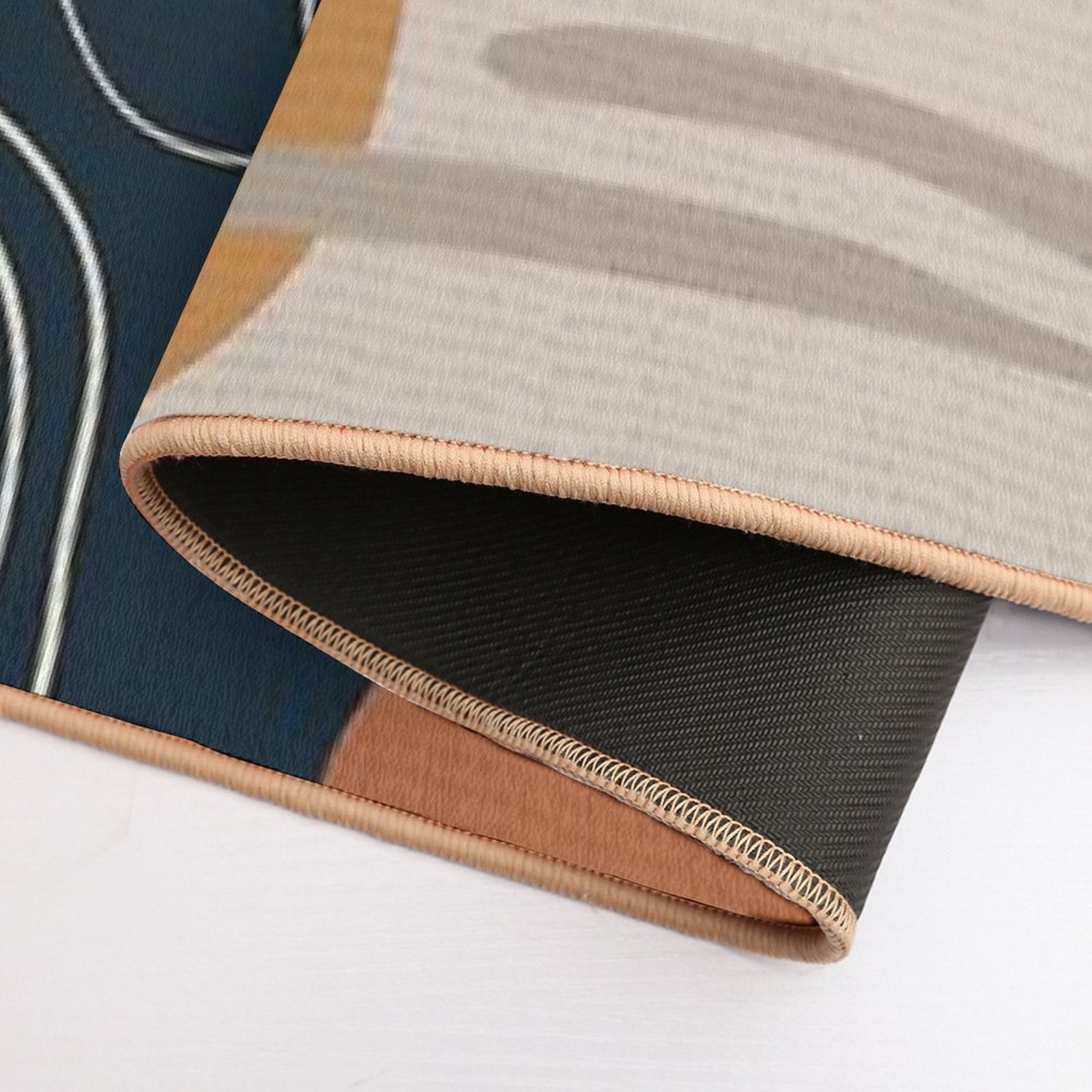 Abstract - Go with The Flow 2 in Navy And Ochre  Toxin-Free Bath Mat