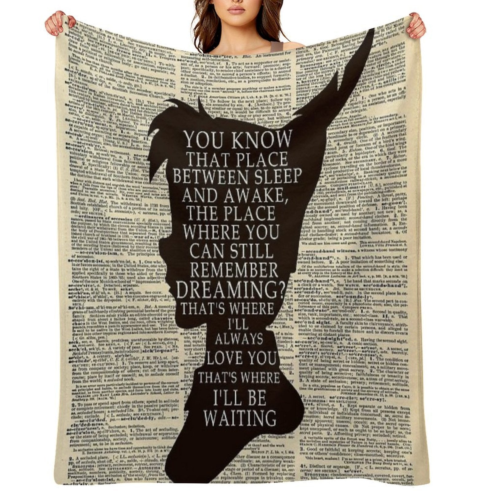 Peter Pan Over Vintage Dictionary Page - That Place Velvety-soft Throw Blanket