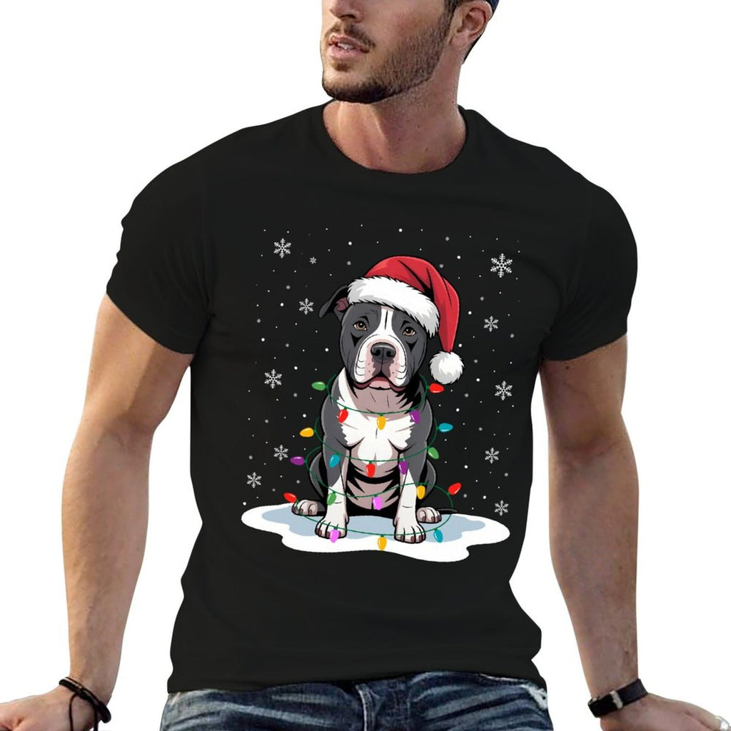 Pitbull Christmas Lights Santa Xmas Pet Dog Lover  Oversized Silhouette T-Shirt