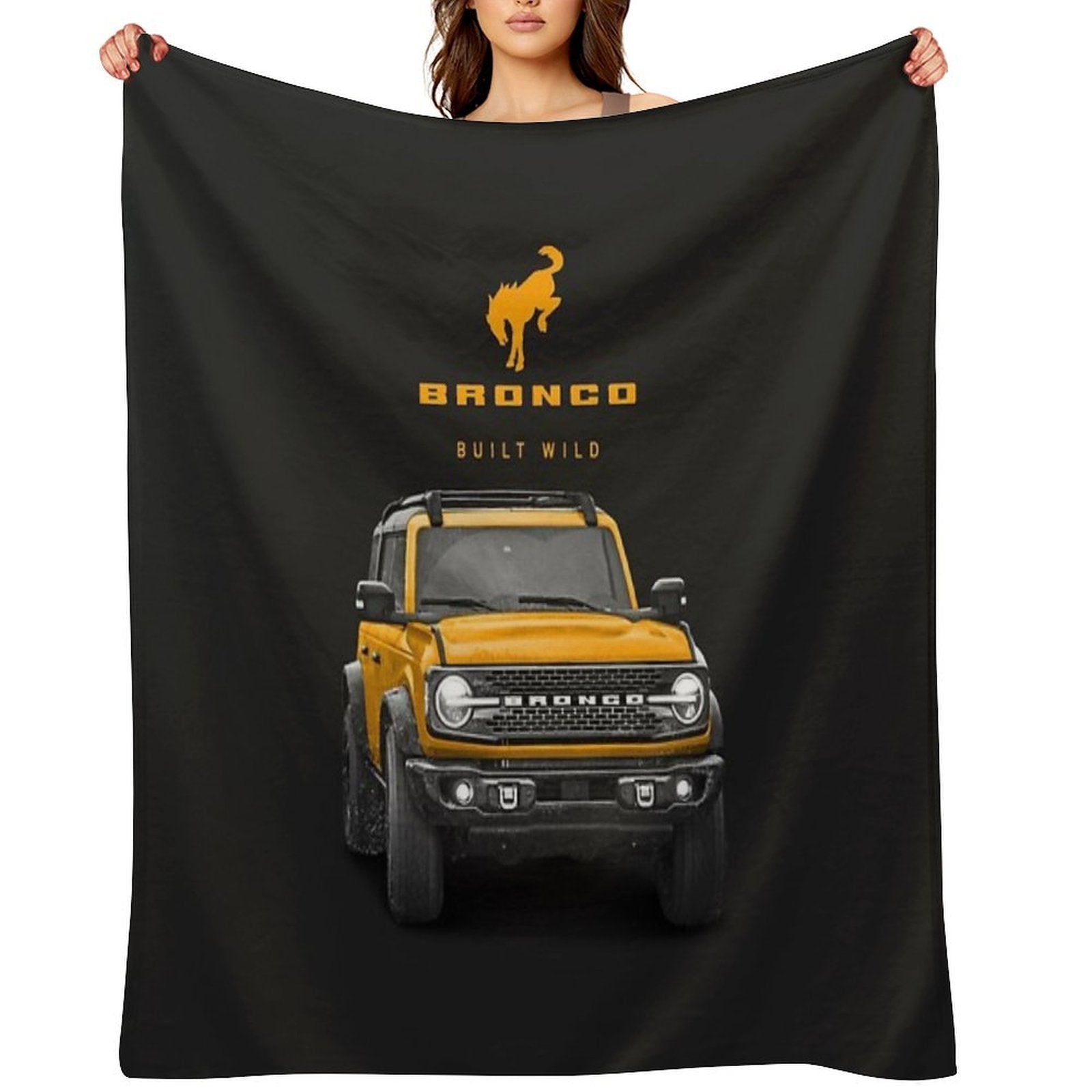 Bronco And Logo - Cyber Orange Sustainable Throw Blanket